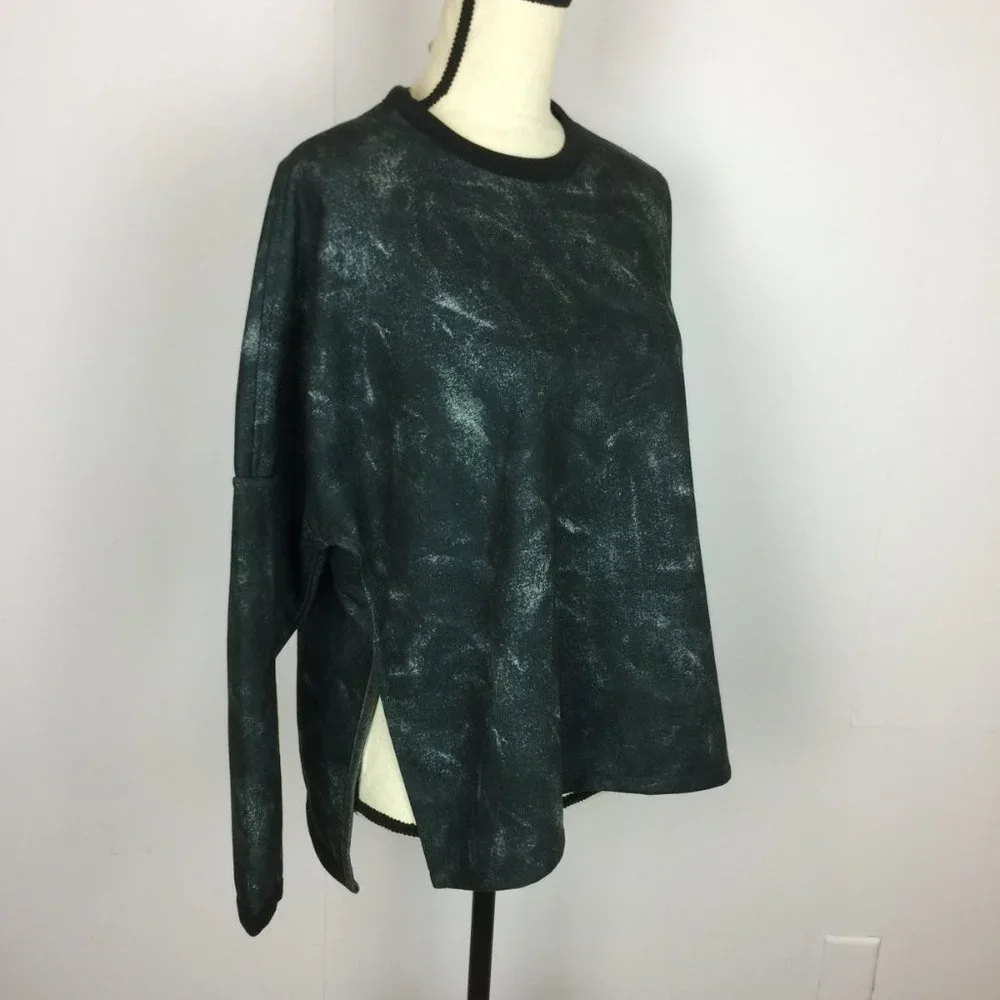 Like new! Adidas ID Sweatshirt L Black Gray Knit Tie Dye Side Slit Long Sleeve - Picture 3 of 11